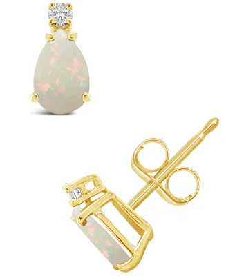 Opal (3/8 ct. t.w.) and Diamond Accent Stud Earrings 14K Yellow Gold or White