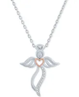 Diamond Accent Angel Heart Pendant Necklace in Sterling Silver & 14k Rose Gold-Plate, 16" + 2" extender