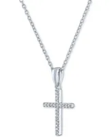 Diamond Accent Cross Pendant Necklace in Sterling Silver, 16" + 2" extender