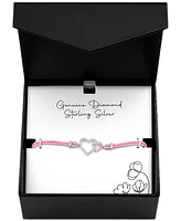 Diamond Accent Double Heart Pink Cord Bracelet in Sterling Silver & 14k Rose Gold-Plate