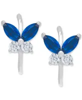 Lab-grown Blue Spinel (3/4 ct. t.w.) & Lab-grown White Sapphire (5/8 ct. t.w.) Butterfly Small Hoop Earrings in Sterling Silver, 0.5"