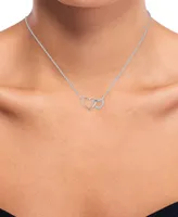 Diamond Accent Double Heart Pendant Necklace in Sterling Silver & 14k Rose Gold-Plate, 16" + 2" extender