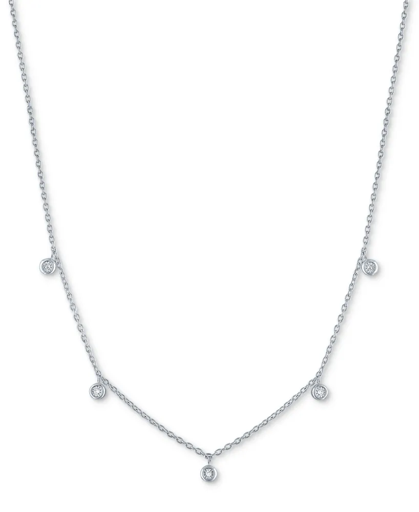 Diamond Accent Dangle Necklace Sterling Silver or 14k Gold-Plated Silver, 16" + 2" extender