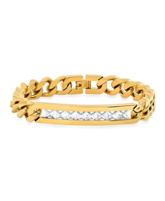 Steeltime Thick Cuban Link Chain and Simulated White Diamonds Id Bracelet