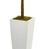 Nearly Natural 4' Fiddle Leaf Artificial Tree in White Tower Planter