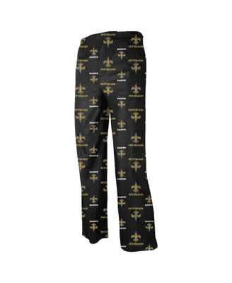 Preschool Boys and Girls New Orleans Saints Allover Logo Black Flannel Pajama Pants