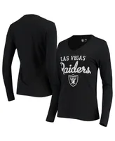 Women's G-iii 4Her by Carl Banks Black Las Vegas Raiders Post Season Long Sleeve V-Neck T-shirt