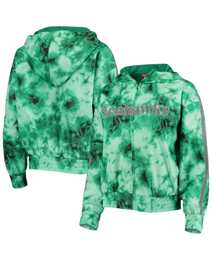 Women's Mitchell & Ness Neon Green Seattle Seahawks Galaxy Full-Zip Windbreaker Hoodie Jacket