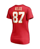 Women's Fanatics Travis Kelce Red Kansas City Chiefs Player Icon Name and Number V-Neck T-shirt