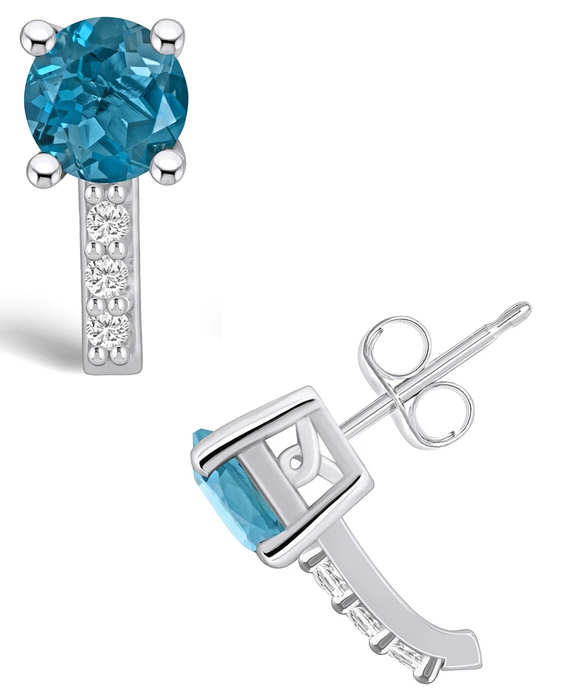 Macy's London Topaz (2-1/3 ct. t.w.) and Diamond (1/8 ct. t.w.) Stud Earrings in 14K Gold