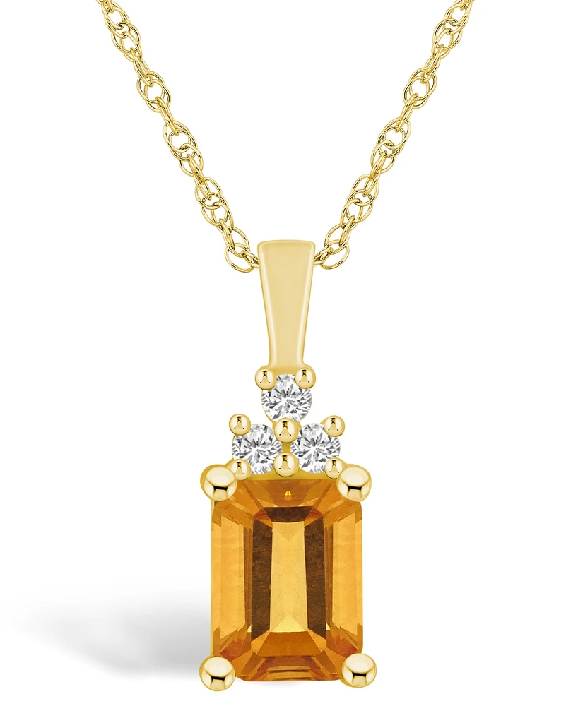 Macy's Citrine (1-5/8 Ct. T.w.) and Diamond (1/10 Ct. T.w.) Pendant Necklace in 14K Yellow Gold