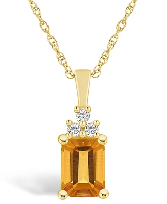 Macy's Citrine (1-5/8 Ct. T.w.) and Diamond (1/10 Ct. T.w.) Pendant Necklace in 14K Yellow Gold
