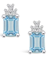 Macy's Aquamarine (2-3/4 Ct. T.w.) and Diamond (1/5 Ct. T.w.) Stud Earrings in 14K Gold