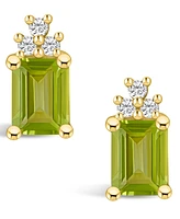 Macy's Peridot (3-3/8 ct. t.w.) and Diamond (1/5 ct. t.w.) Stud Earrings in 14K Yellow Gold