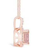 Macy's Morganite (2 Ct. T.w.) and Diamond (1/4 Ct. T.w.) Halo Pendant Necklace in 14K Rose Gold