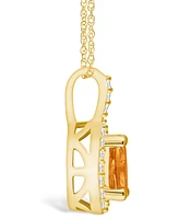 Macy's Citrine (7/8 Ct. T.w.) and Diamond (1/5 Ct. T.w.) Halo Pendant Necklace in 14K Yellow Gold