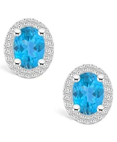 Macy's Topaz (3-1/5 ct. t.w.) and Diamond (3/8 ct. t.w.) Halo Stud Earrings in 14K Gold