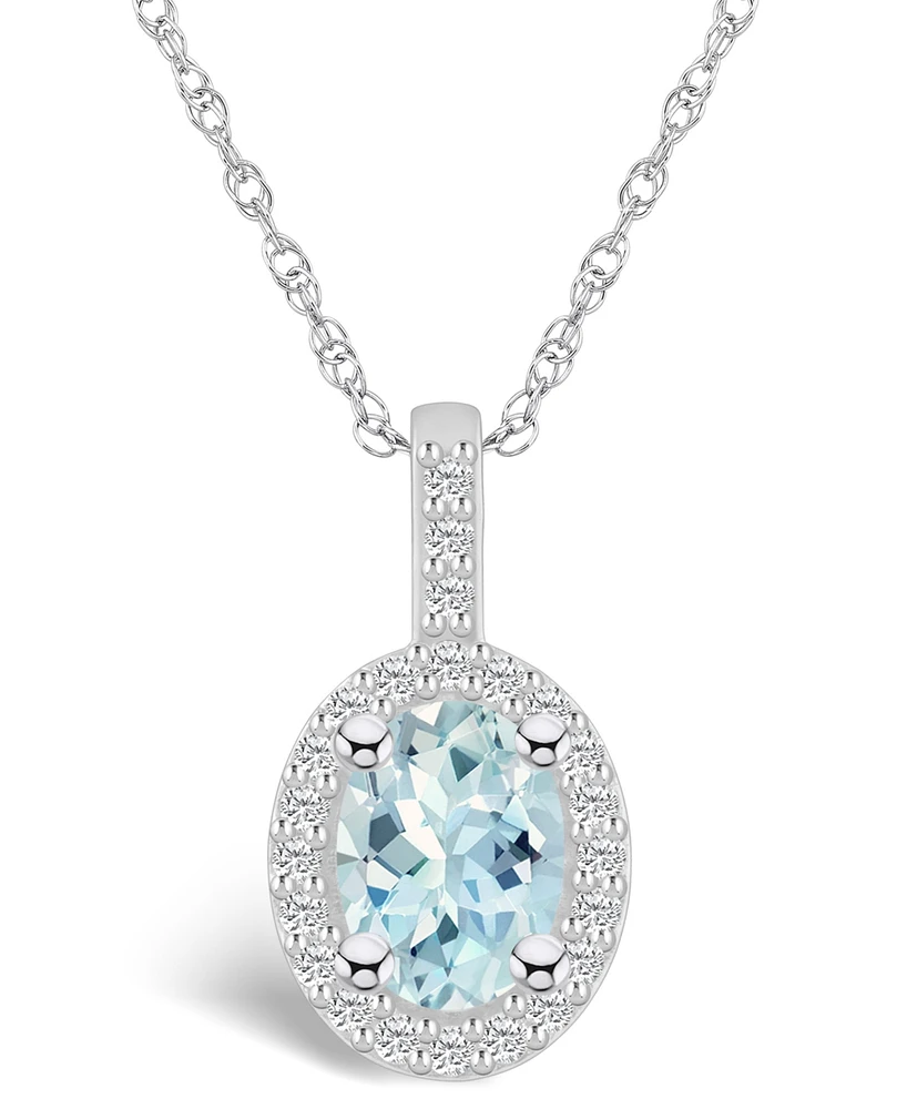 Macy's Aquamarine (1-1/7 Ct. T.w.) and Diamond (1/4 Ct. T.w.) Halo Pendant Necklace in 14K Gold