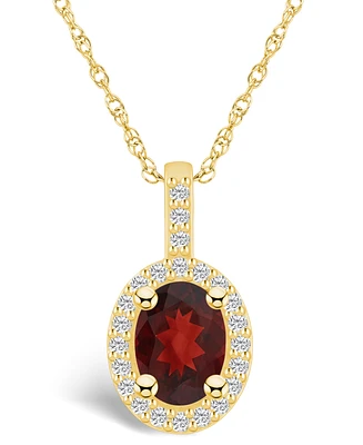 Macy's Garnet (1-1/2 Ct. T.w.) and Diamond (1/4 Ct. T.w.) Halo Pendant Necklace in 14K Yellow Gold
