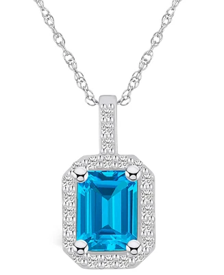 Macy's Blue Topaz (2 Ct. T.w.) and Diamond (1/4 Ct. T.w.) Halo Pendant Necklace in 14K Gold