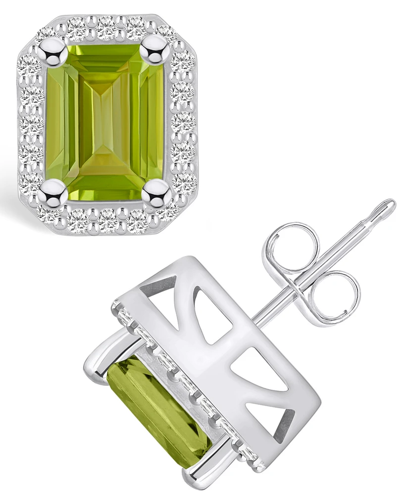 Macy's Peridot (3-3/8 ct. t.w.) and Diamond (3/8 ct. t.w.) Halo Stud Earrings in 14K White Gold