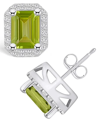 Macy's Peridot (3-3/8 ct. t.w.) and Diamond (3/8 ct. t.w.) Halo Stud Earrings in 14K White Gold