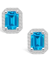 Macy's Topaz (4 ct. t.w.) and Diamond (3/8 ct. t.w.) Halo Stud Earrings in 14K Gold