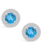 Macy's Topaz (2-1/3 ct. t.w.) and Diamond (1/2 ct. t.w.) Halo Stud Earrings in 14K Gold