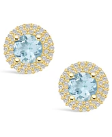 Macy's Aquamarine (1-1/2 ct. t.w.) and Diamond (1/2 ct. t.w.) Halo Stud Earrings in 14K Yellow Gold