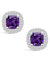 Macy's Amethyst (1-3/4 ct. t.w.) and Diamond (3/8 ct. t.w.) Halo Stud Earrings in 14K Gold