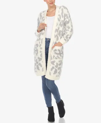 White Mark Women's Leopard Print Open Front Sherpa Cardigan