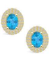 Macy's Topaz (2 ct. t.w.) and Diamond (/2 ct. t.w.) Halo Stud Earrings in 14K Gold