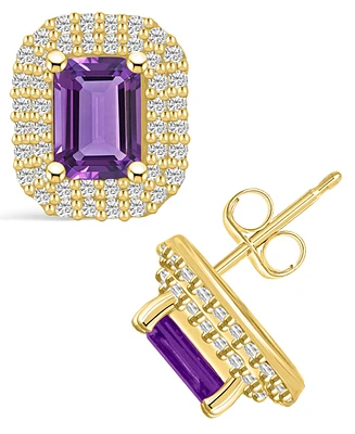 Macy's Amethyst (2 ct. t.w.) and Diamond (3/4 ct. t.w.) Halo Stud Earrings in 14K Yellow Gold