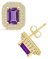 Macy's Amethyst (2 ct. t.w.) and Diamond (3/4 ct. t.w.) Halo Stud Earrings in 14K Yellow Gold