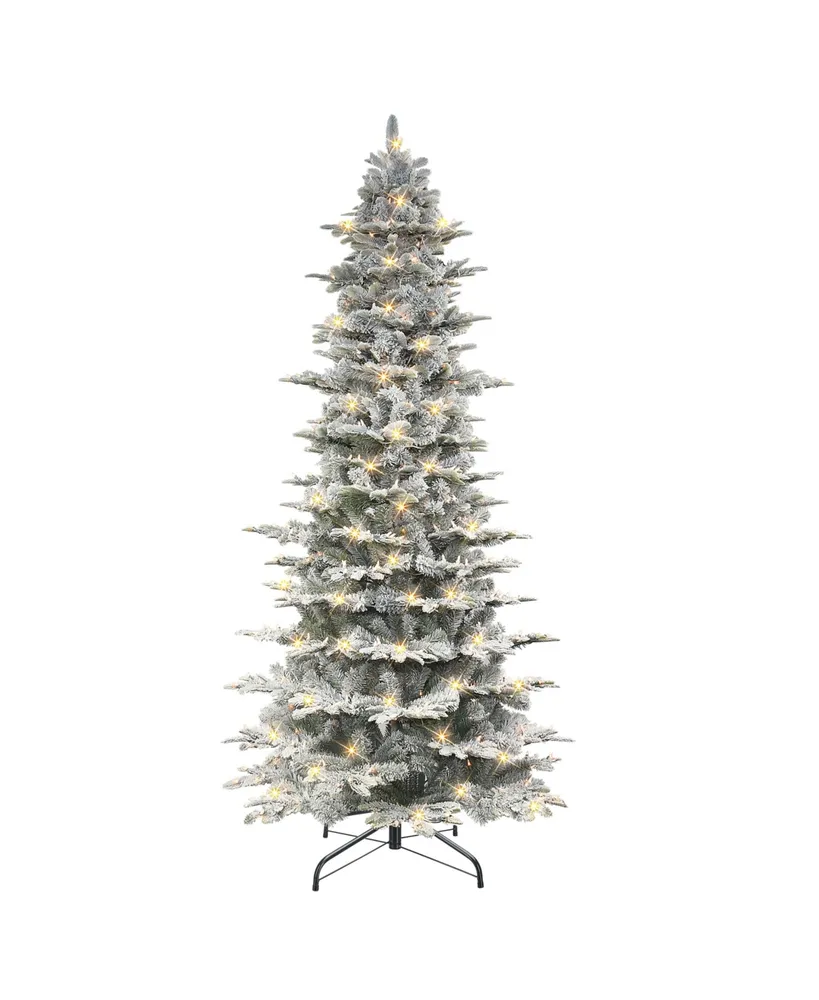 Puleo 9FT Pre-Lit Slim Flocked Arctic Fir Tree