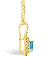 Macy's Blue Topaz (1-/ Ct. T.w.) and Diamond (/ Ct. T.w.) Halo Pendant Necklace in 14K Yellow Gold