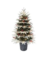 Puleo 4.5FT Pre-Lit Potted Flocked Hartford Fir Tree