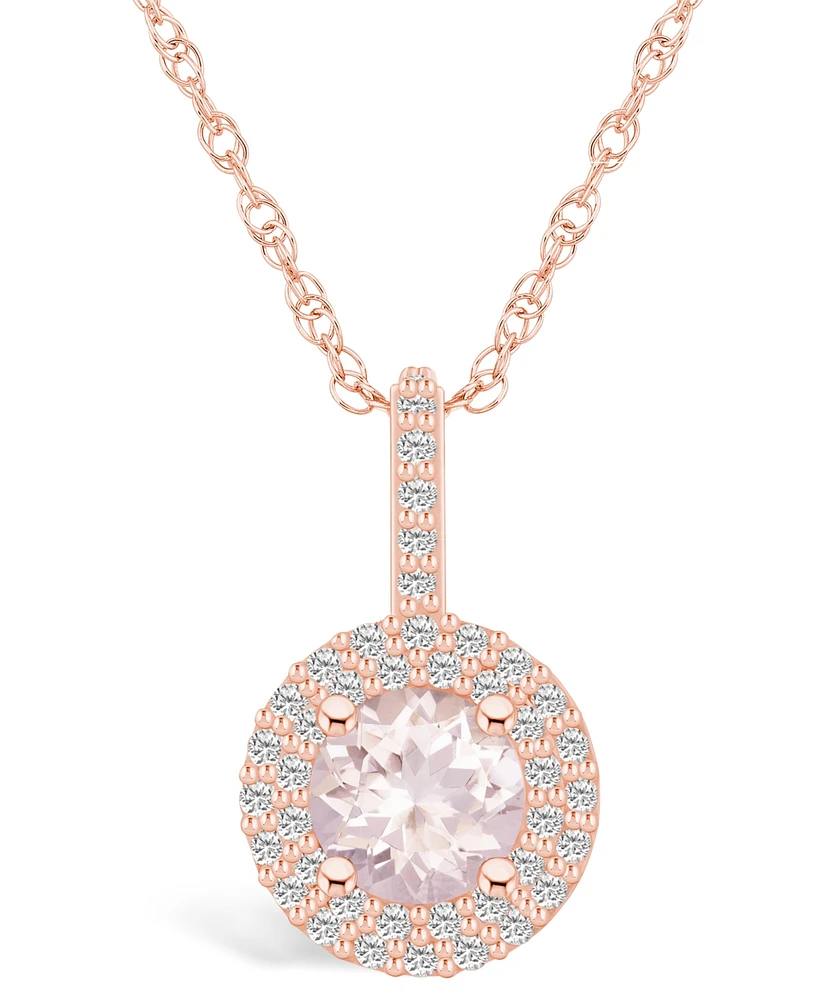 Macy's Morganite (1-1/ Ct. T.w.) and Diamond (3/8 Ct. T.w.) Halo Pendant Necklace in 14K Rose Gold