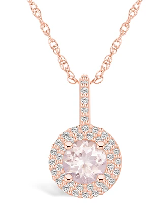 Macy's Morganite (1-1/ Ct. T.w.) and Diamond (3/8 Ct. T.w.) Halo Pendant Necklace in 14K Rose Gold