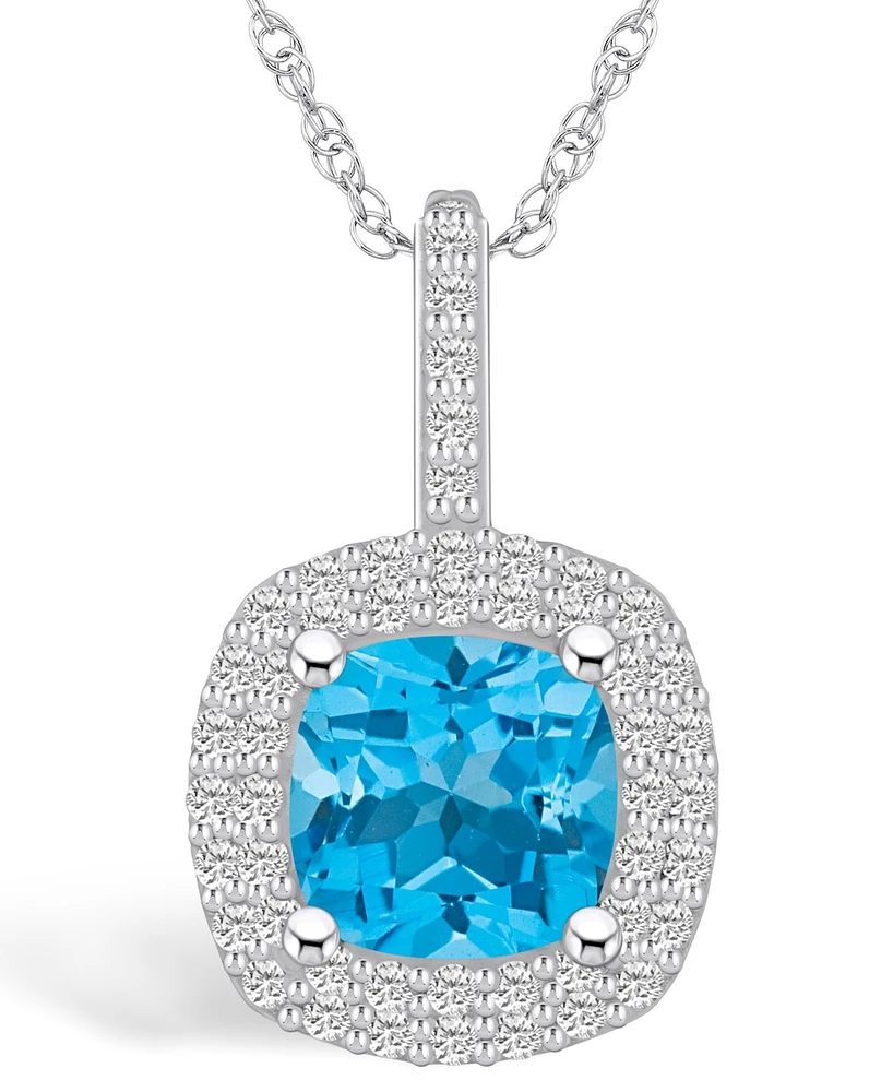 Macy's Blue Topaz (2-3/4 Ct. T.w.) and Diamond (1/2 Ct. T.w.) Halo Pendant Necklace in 14K Gold