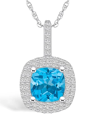 Macy's Blue Topaz (2-3/4 Ct. T.w.) and Diamond (1/2 Ct. T.w.) Halo Pendant Necklace in 14K Gold