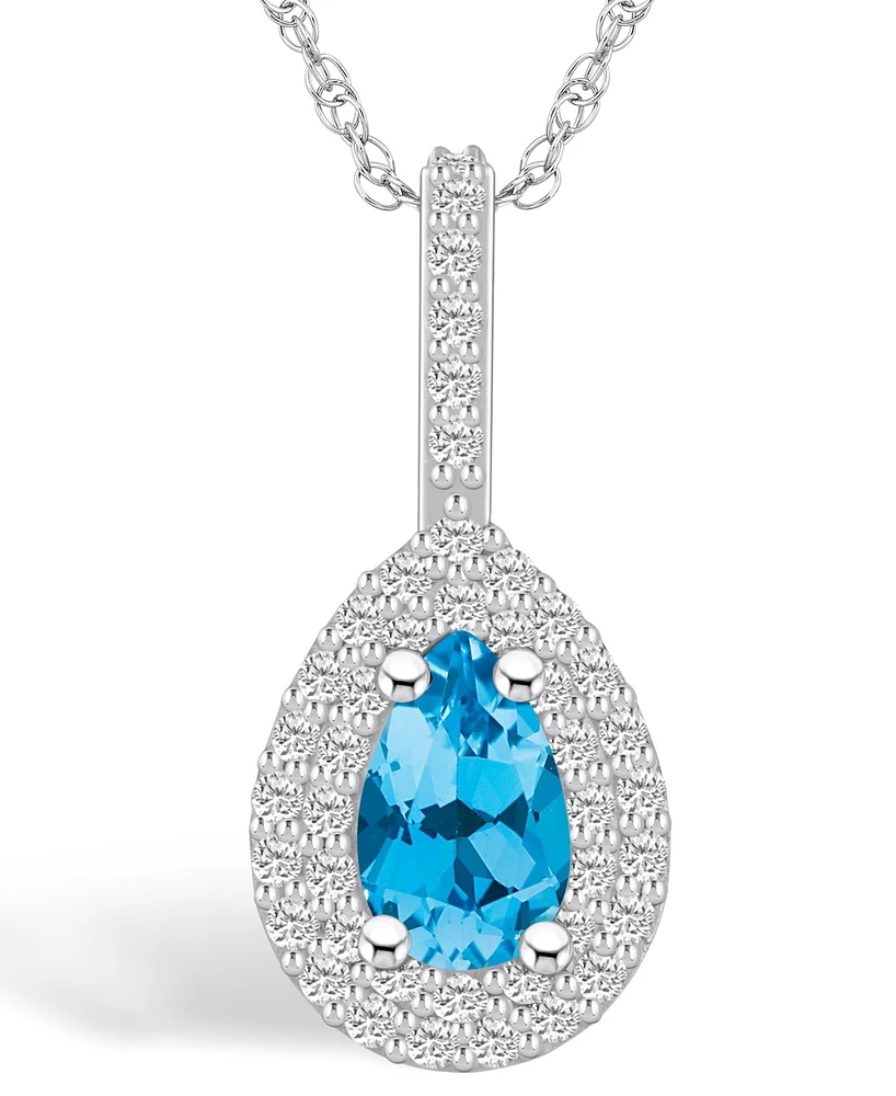 Macy's Blue Topaz (1 Ct. T.w.) and Diamond (3/8 Ct. T.w.) Halo Pendant Necklace in 14K Gold