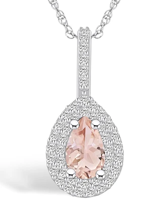 Macy's Morganite (3/4 Ct. T.w.) and Diamond (3/8 Ct. T.w.) Halo Pendant Necklace in 14K Gold