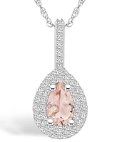 Macy's Morganite (3/4 Ct. T.w.) and Diamond (3/8 Ct. T.w.) Halo Pendant Necklace in 14K Gold