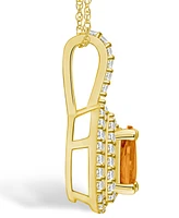 Macy's Citrine (7/8 Ct. T.w.) and Diamond (3/8 Ct. T.w.) Halo Pendant Necklace in 14K Yellow Gold