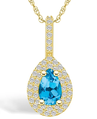 Macy's Blue Topaz (1 Ct. T.w.) and Diamond (3/8 Ct. T.w.) Halo Pendant Necklace in 14K Yellow Gold