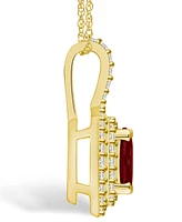 Macy's Garnet (1-1/2 Ct. T.w.) and Diamond (1/2 Ct. T.w.) Halo Pendant Necklace in 14K Yellow Gold