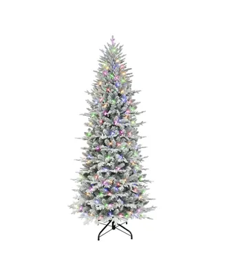 7.5' Pre-Lit Slim Flocked Northern Fir Tree with 400 Color Select Led Lights, 2365 Tips