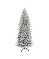 Puleo 7.5FT Pre-Lit Slim Flocked Northern Fir Tree