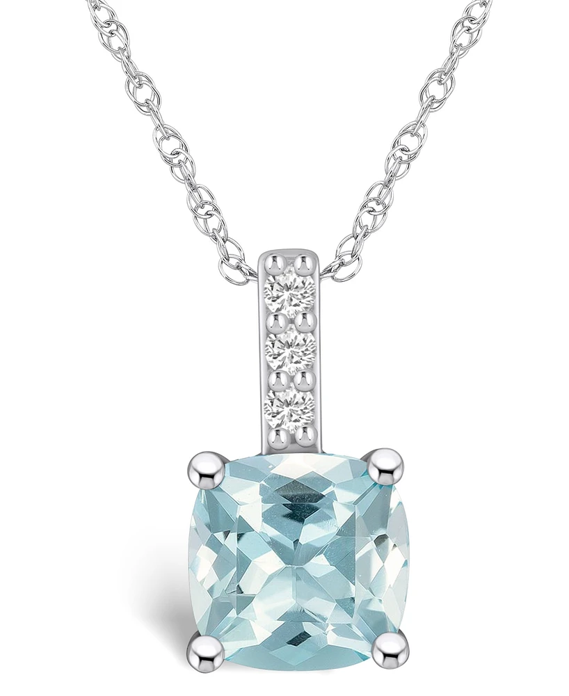 Macy's Aquamarine ( Ct. T.w.) and Diamond Accent Pendant Necklace in 14K Gold